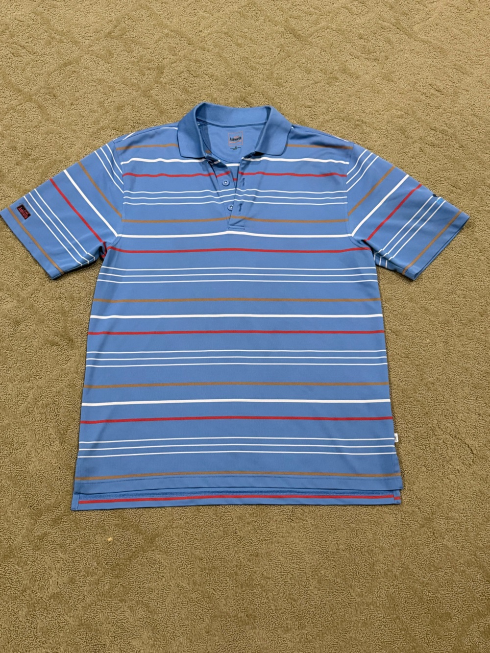 Byron Nelson Men's Striped Light Blue Polo with Red & White Accent